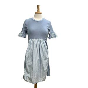 English Factory Feminine Stripe Combo Dress Flutter Sleeve Blue White size Small